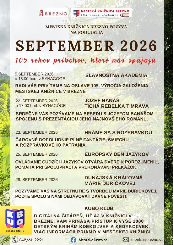 SEPTEMBER 2026 V MESTSKEJ KNIŽNICI BREZNO