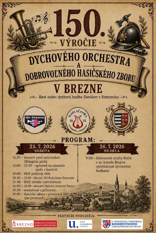 Oslavy 150. výročia Dychového orchestra a Dobrovoľného hasičského zboru v Brezne