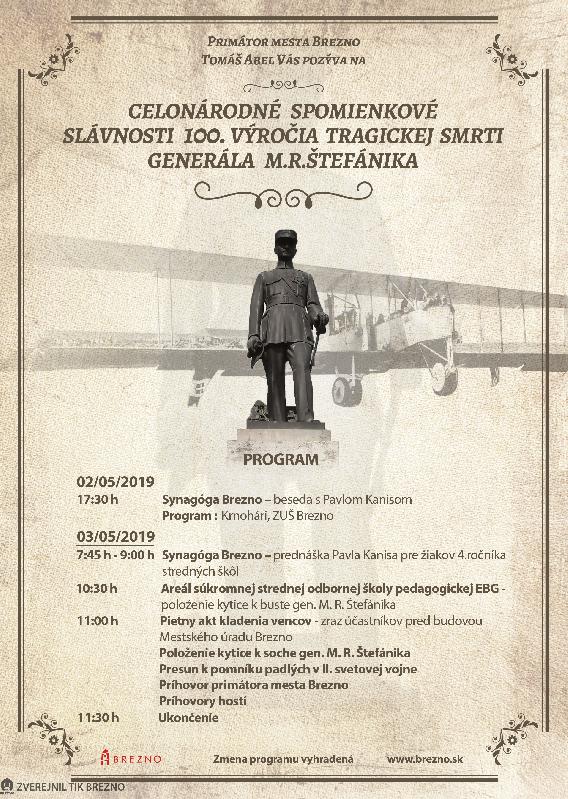 CELONÁRODNÉ SPOMIENKOVÉ SLÁVNOSTI 100. VÝROČIA TRAGICKEJ SMRTI  M. R. ŠTEFÁNIKA