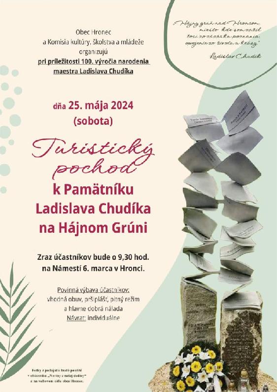 Turistický pochod k Pamätníku Ladislava Chudíka na Hájnom Grúni