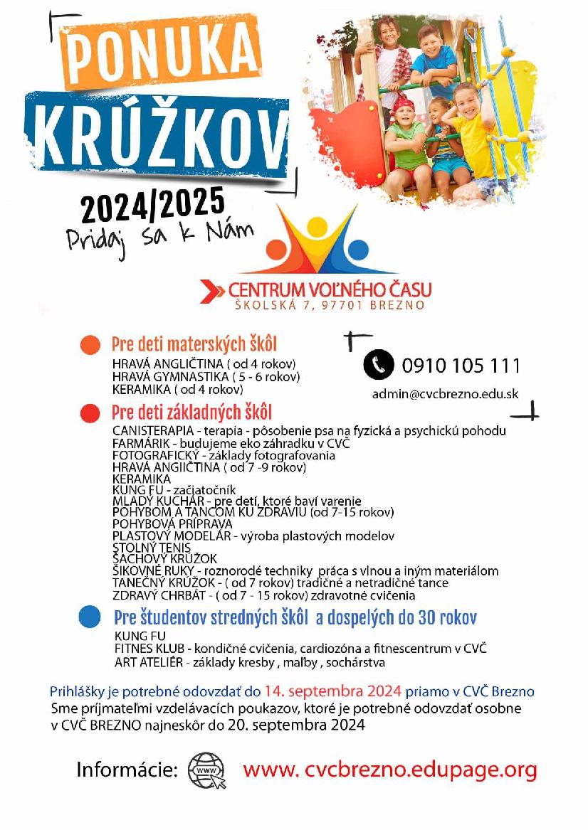 obr: Ponuka krúžkov - Centrum voľného času 